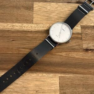 Timex watch with black leather band